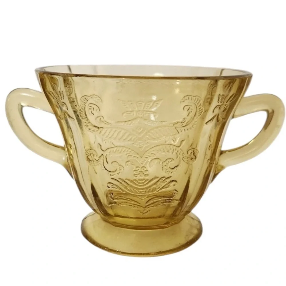 Federal Glass Madrid Amber Footed Sugar Bowl 3